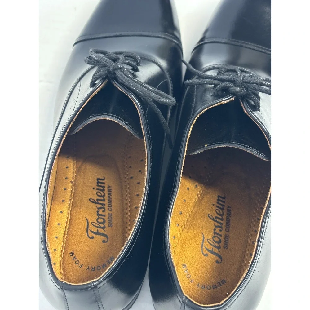 Florsheim Cap Toe Oxford Mens 9 3E Black Leather Black TIe Formal Business
